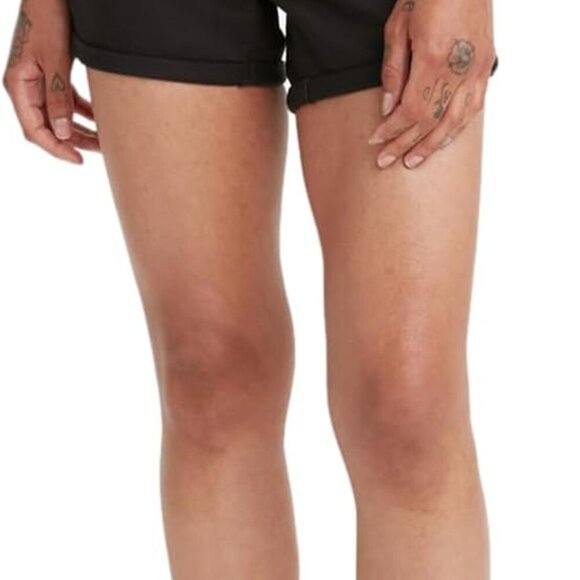Women's Black Mid-Length Shorts with Stretch, Zipper Closure, and Slim Fit, Size - Picture 1 of 4